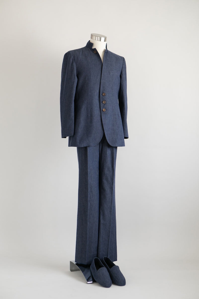 Stand collar denim-Suit NAVY[スタンドカラーデニムスーツ ネイビー]